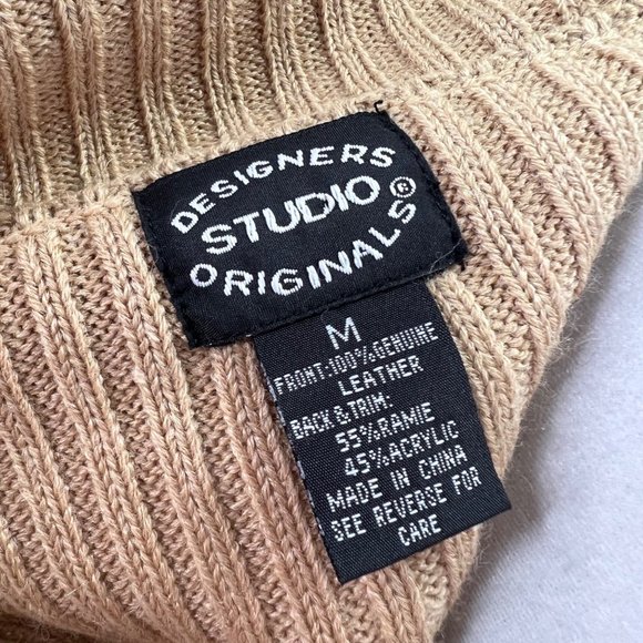 Designers Studio Originals Leather Knit Sweater Vest Zip Front M Tan Boho Hippie - Picture 5 of 5